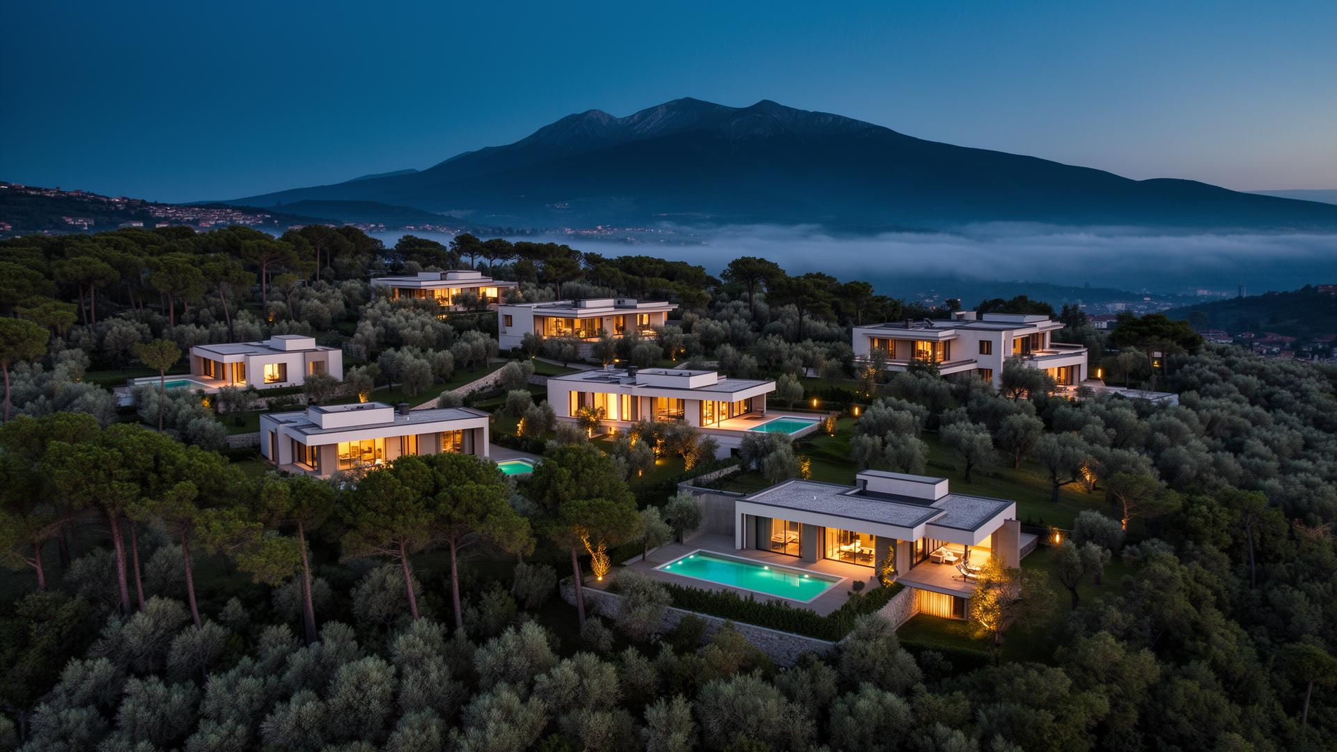 Aerial view of the Bulgarian Real Assets Group (BRAG) enclave with Vitosha mountain